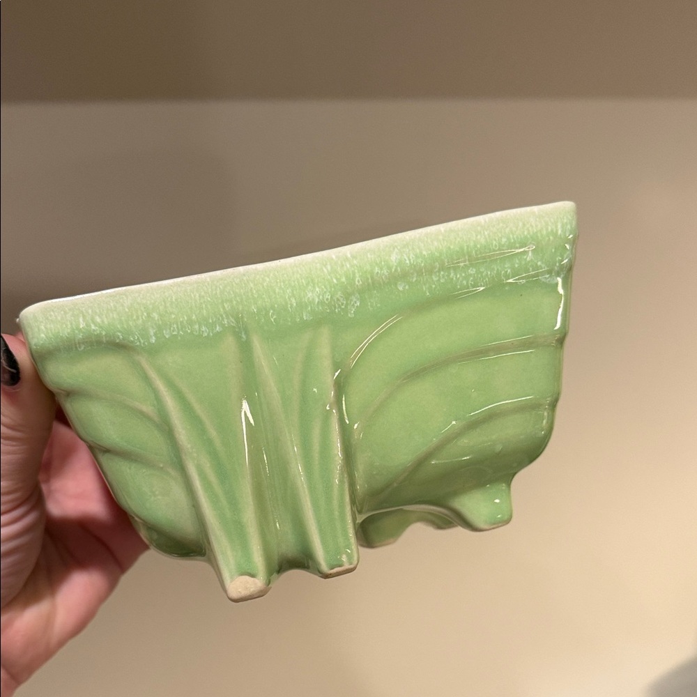 🌿 Vintage Mid Century Green Ceramic Planter MCM Celadon Art Deco Pottery